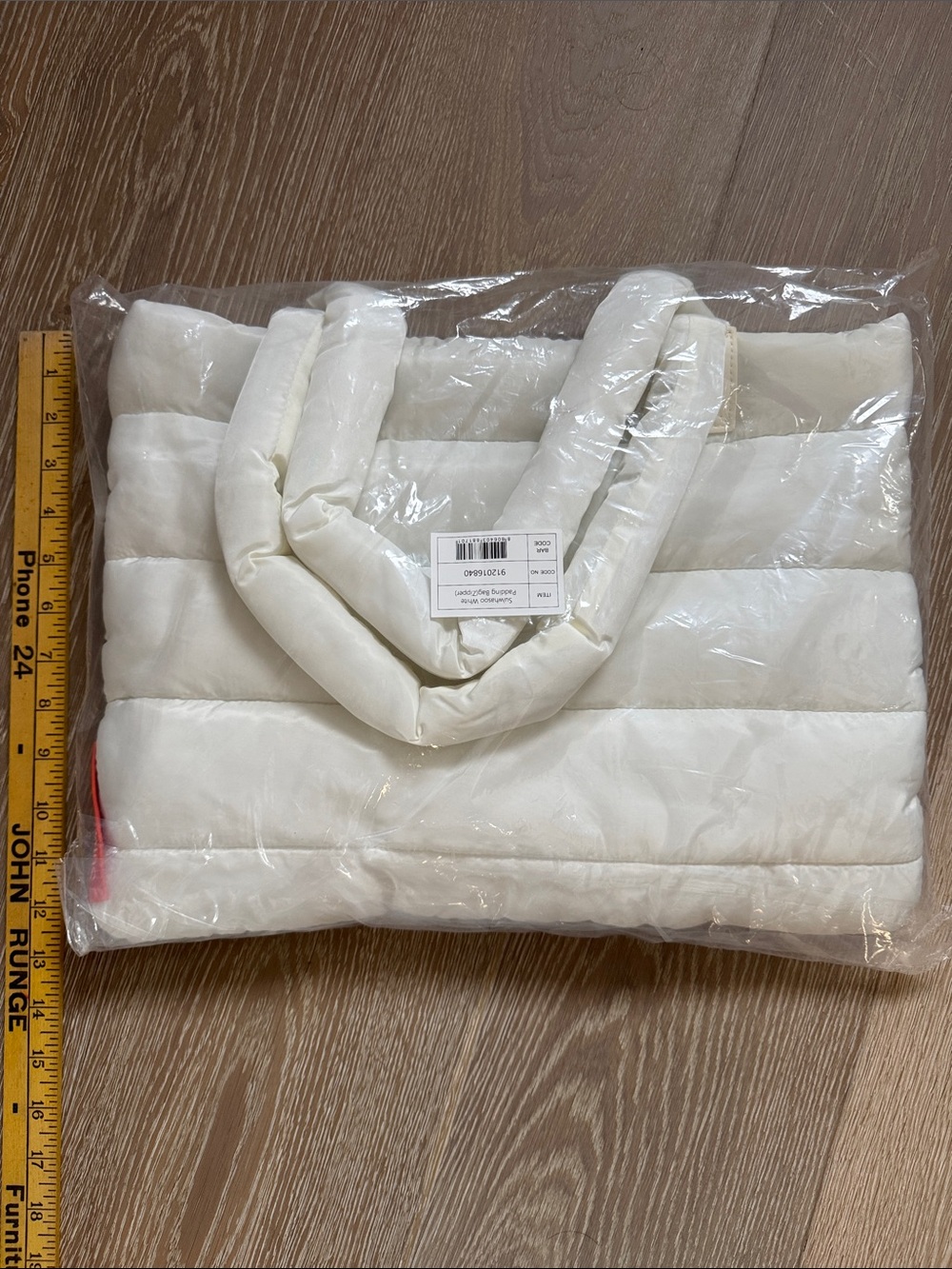 Cream Quilted Puffer Tote Bag with Padded Handles